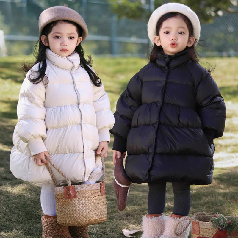 New Girls' Fluffy down Jacket, Baby Girl's Mid-Length Warm Jacket, Girls' Three-Proof Bread Jacket, Thickeneded Winter Jacket