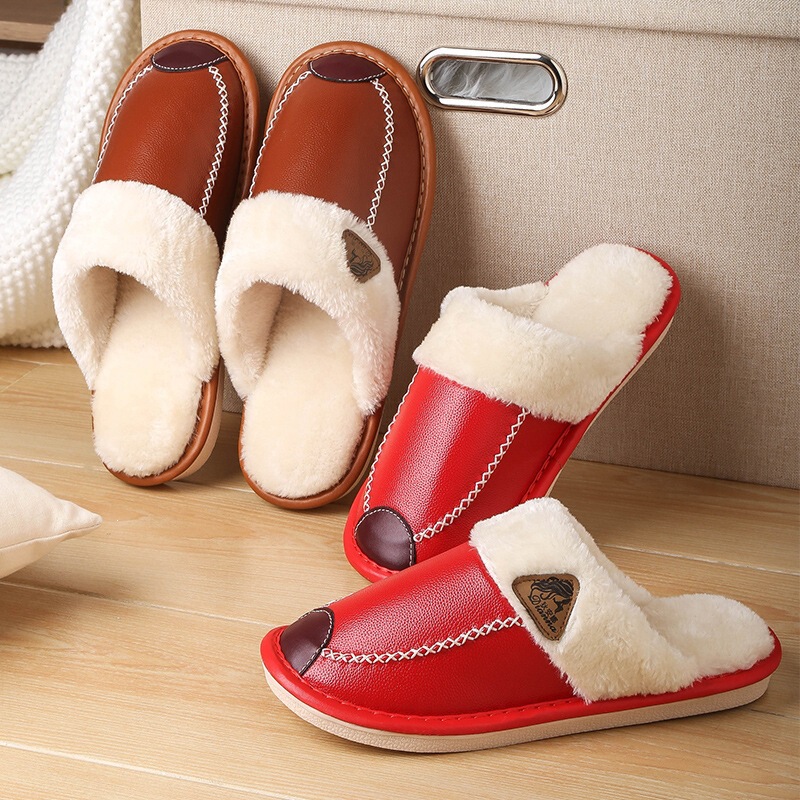 Waterproof Cotton Slippers for Women, Winter Home Use, Couple's Warm Non-Slip Fleece-Lined Cotton Slippers, One-Piece Wholesale