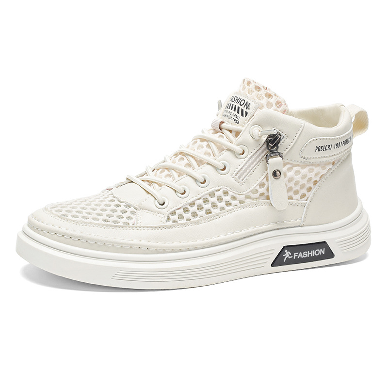 Primavera de zapatos de hombre nuevos zapatos de alta altura transpirables de tendencia, zapatos de malla deportivos antideslizantes perforados, zapatos de skate casuales de moda