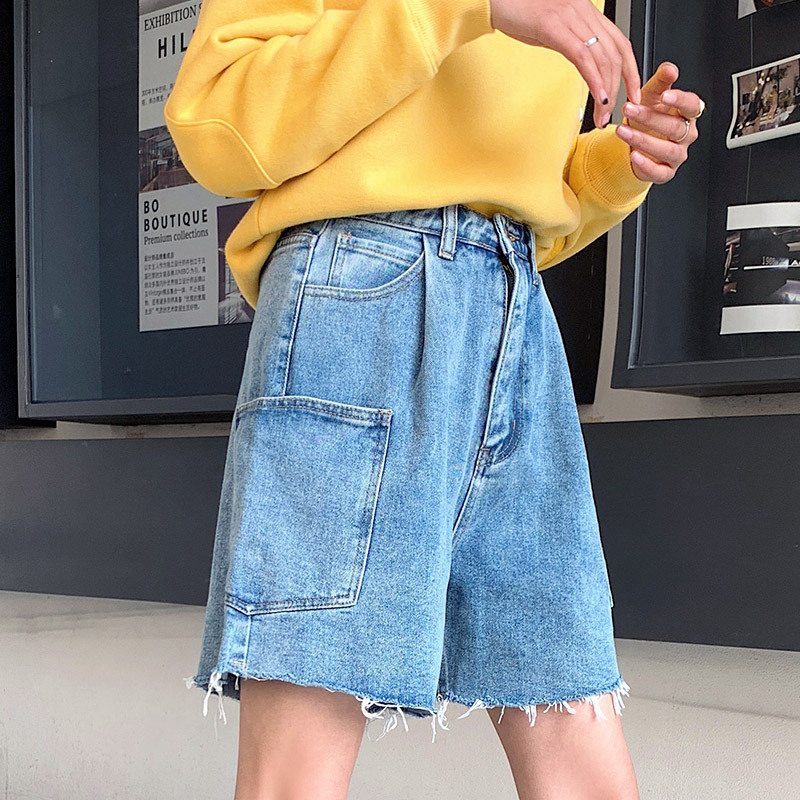 Denim Shorts Women's Five-point Pants Summer New High Waist Slimming Riding Pants Loose Wide Leg Mid-length Trendy Pants