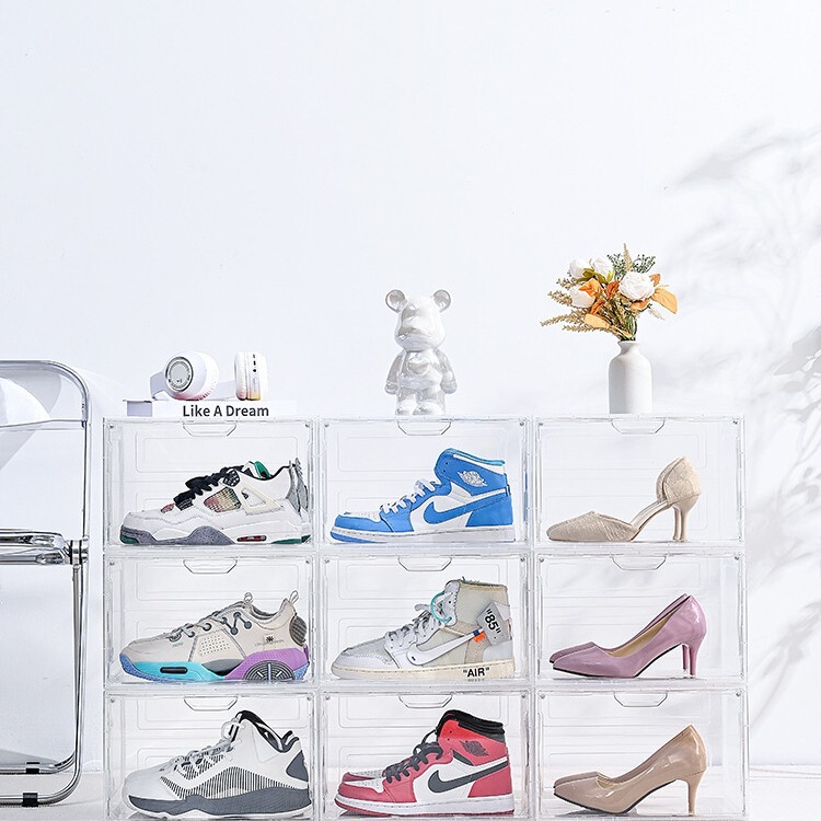 Acrylic Sneaker Shoe Box, Transparent Storage Box, Magnetic Side-Opening Display Plastic Dormitory Shoe Cabinet