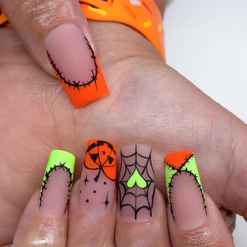 Frosted Halloween Series Cute Spider Web Love Pumpkin Patch Pattern Nail Patch Fluorescent Spider Nail Art