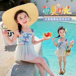 Girls' Bowknot Tulle Skirt Swimsuit Set 2025 Summer New Fashionable Little Girl Stylish Two-Piece Set for Young Children