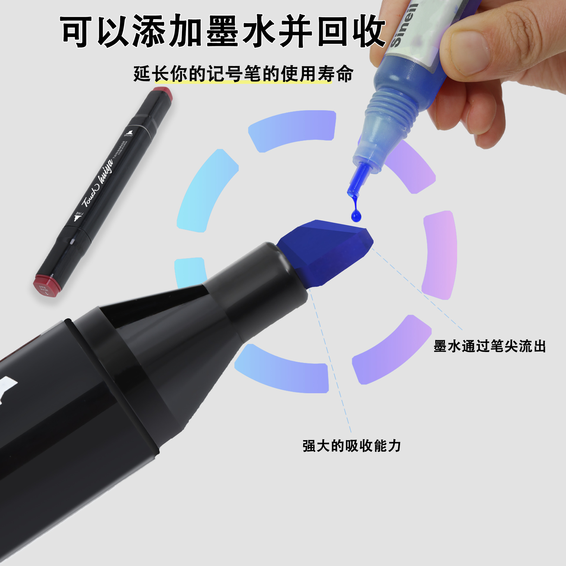 herramienta de pintura especial para dibujo profesional de doble cabeza de alcohol de acarelera de línea de gancho de marca de lápiz de secado rápido