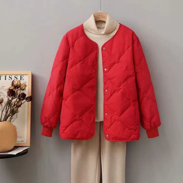 Легкая и тонкая короткая демисезонная куртка-бомбер с пухом, oversize, для подростков, круглого воротника