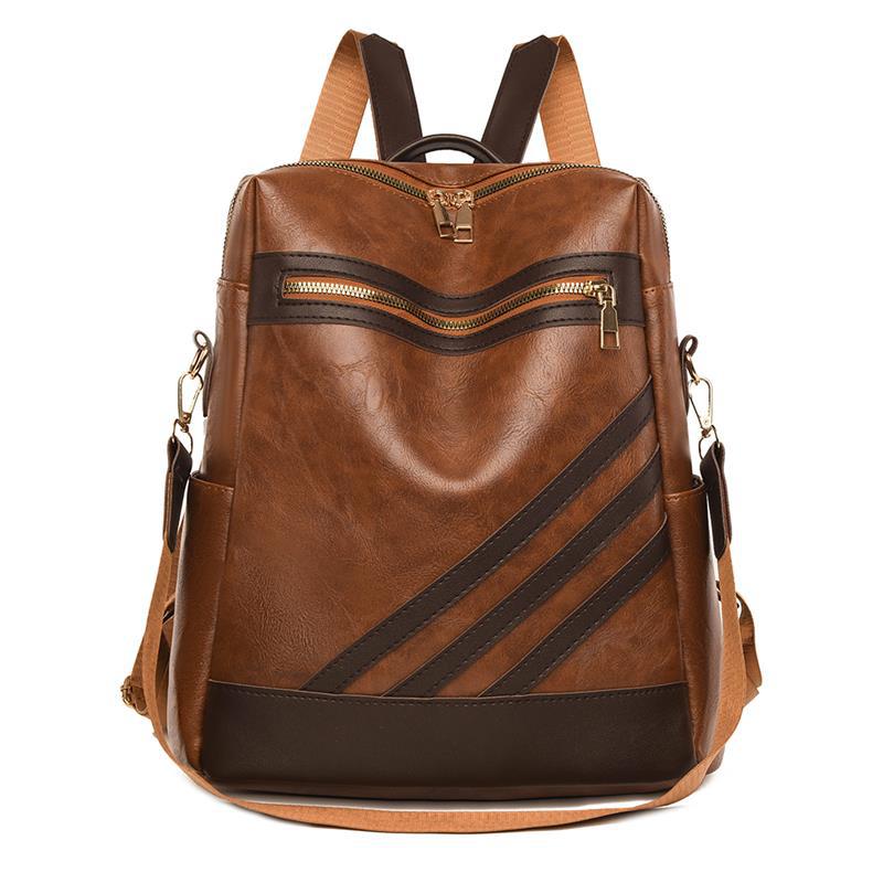 Mochila de cuero suave para mujer nueva transfronteriza Mochila multifuncional para mujer de rayas diagonales de moda Mochila escolar de doble uso de gran capacidad