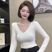 领长袖短款红色打底衫恤女春春季年新款性感内搭小上衣