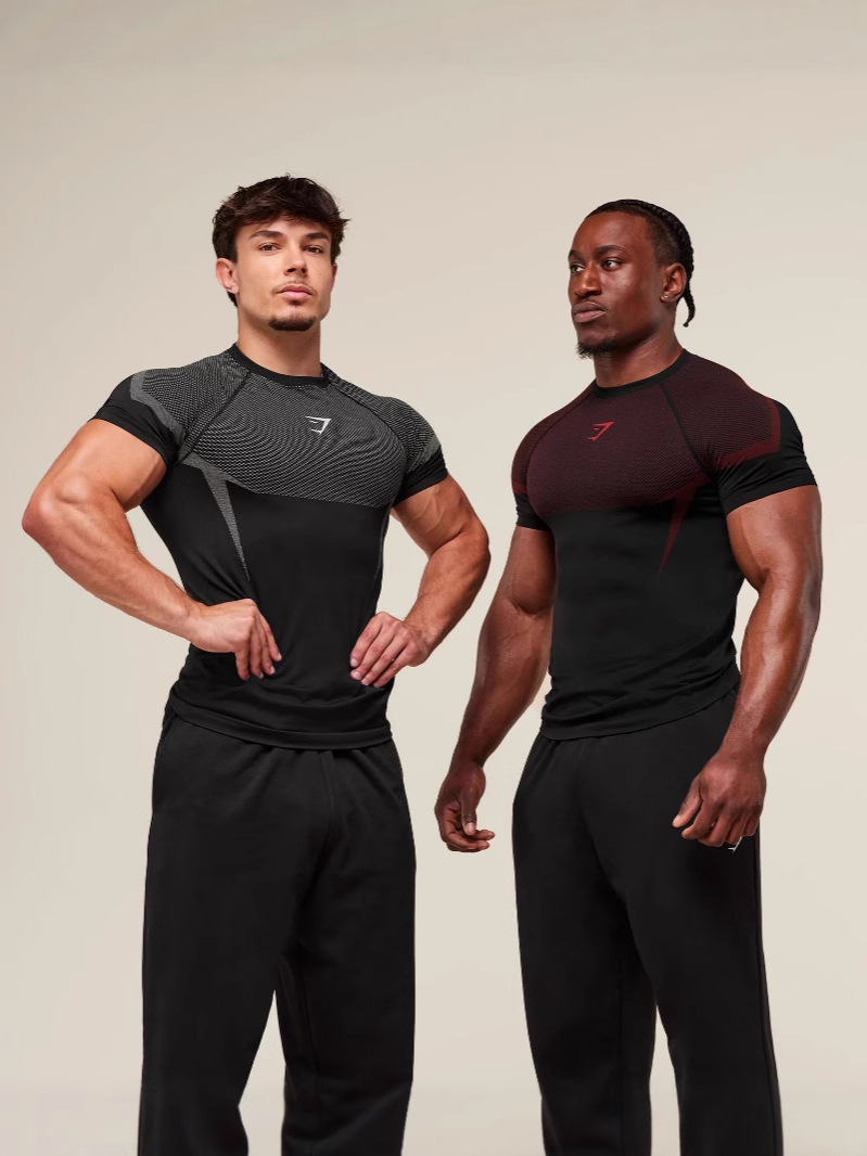 GYMSHARK フィットネスシャツ メンズ カジュアル 多用途 ランニング 速乾 通気性 タイトフィット 半袖Tシャツ マッスル