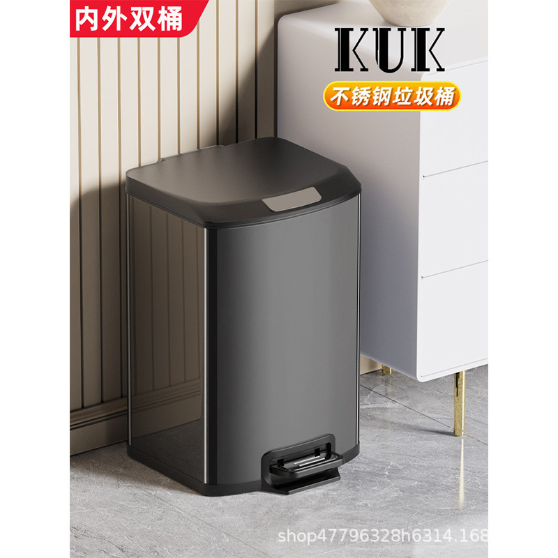 Kitchen Foot-Operated Trash Can, Household Stainless Steel Storage Bin, Bathroom Toilet Foot-Operated Bin with Lid, Large Capacity