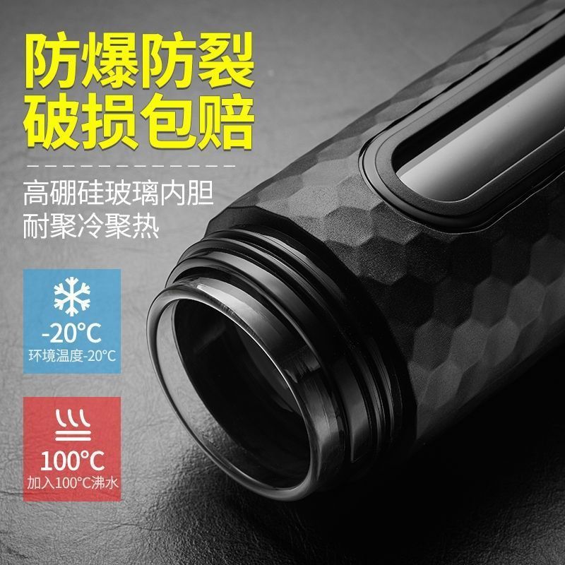 家用单层玻璃杯水杯男耐高温茶杯茶水分离塑玻外壳杯车载便携|undefined