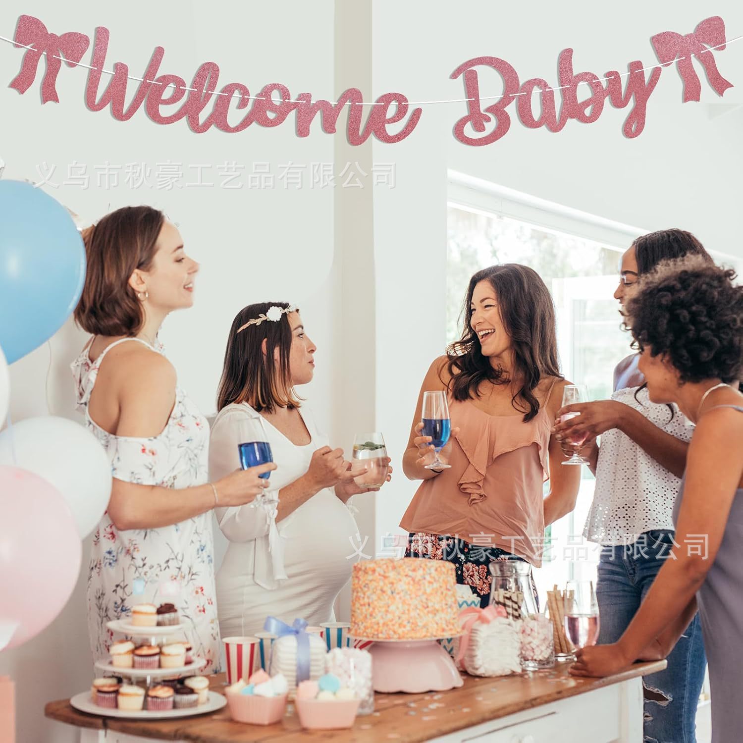 Banner de fiesta de bebé de welcome accesorios de decoración de fiesta de lazo de oro rosa 2025 nuevo