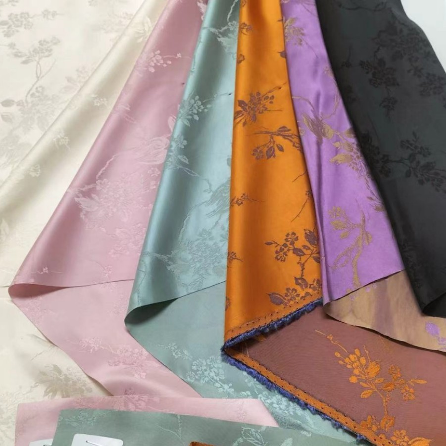 新款喜鹊竹兰提花面料新中式改良旗袍连衣裙套装西装裤子箱包现货