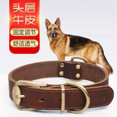 犬用牛革首輪、犬用首輪、レトロな銅製フックバックル、中型犬と大型犬用のペット用品、耐久性があり通気性があります。