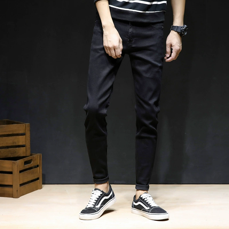 Высококачественные джинсы, Мужские осенне-зимние толстые облегающие узкие брюки, модные брендовые повседневные брюки, однотонные в Корейском стиле