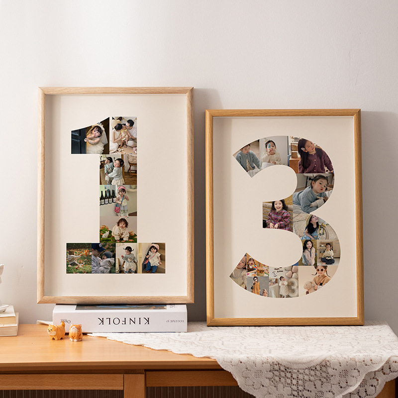 Baby First Anniversary Photo Frame DIY Couple Anniversary 16inch Wooden Picture Frame Multi-Size Puzzle Frame Framed Wall Hanging