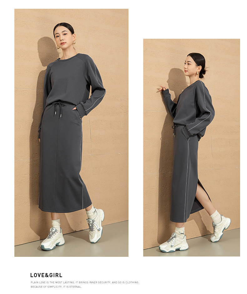 Bộ đầm áo sweatshirt và chân váy hai mảnh phong cách châu Âu — Màu cà phê chi tiết 14