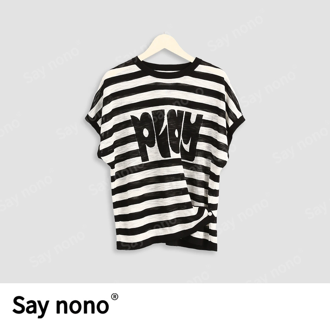 Ленивый кот nono │ Saynono модная футболка с короткими рукавами с круглым вырезом/XX32252297 черный белый