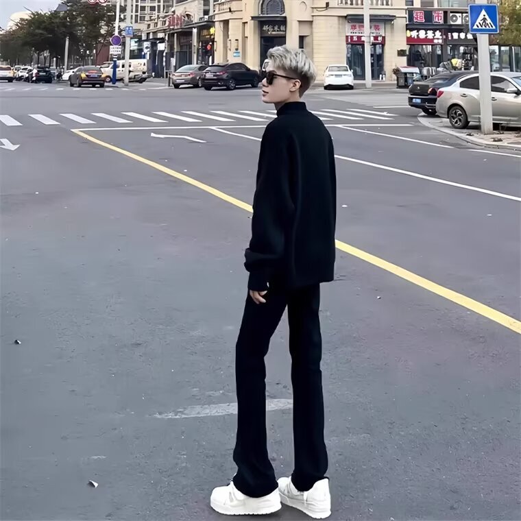 American Style Vintage Vibe Pants High Street Pure Black Tall Jeans Men's Trendy Slim-Fit Slimming Slabs