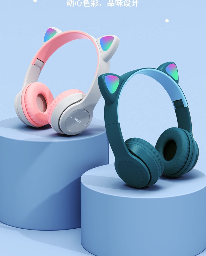 Orejas de gato luminoso auricular Bluetooth P47M estudiante de dibujos animados juego inalámbrico p47m auriculares entrega de una sola pieza
