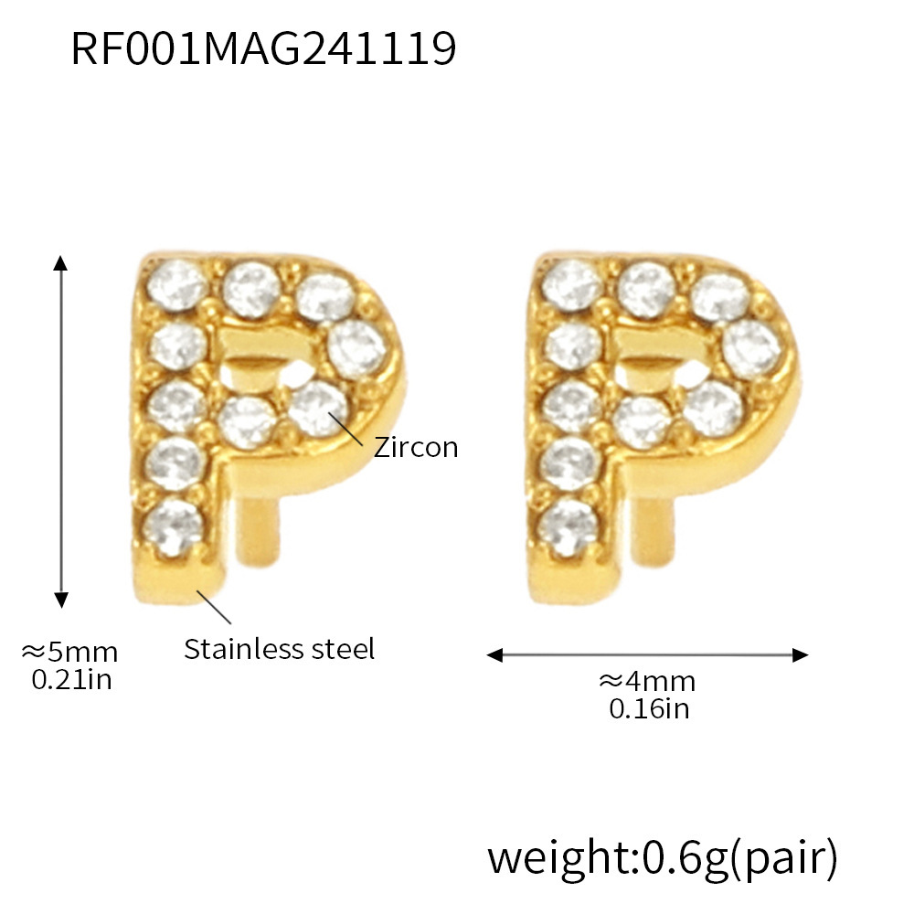 Qiong Yao Titanium Steel 26 letras con incrustaciones de circón Juego de joyas PVD chapado en oro real collar de retención de color pulsera anillo aretes