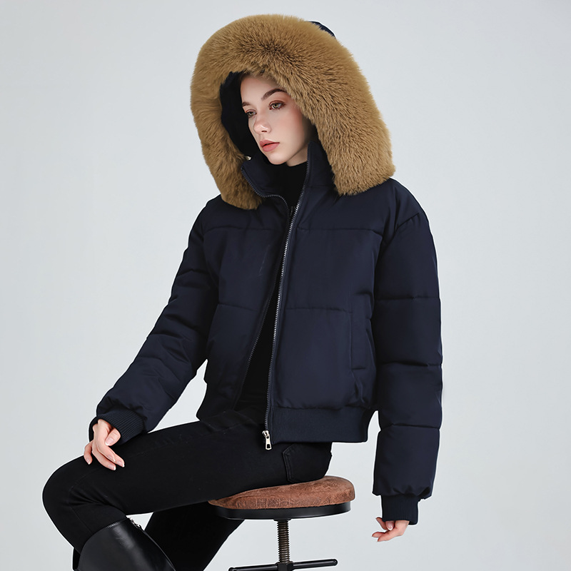 Europa y los Estados Unidos comercio exterior azul tibetano sensación de diseño encapuchado algodón cuello de invierno nuevo algodón corto chaqueta de pan
