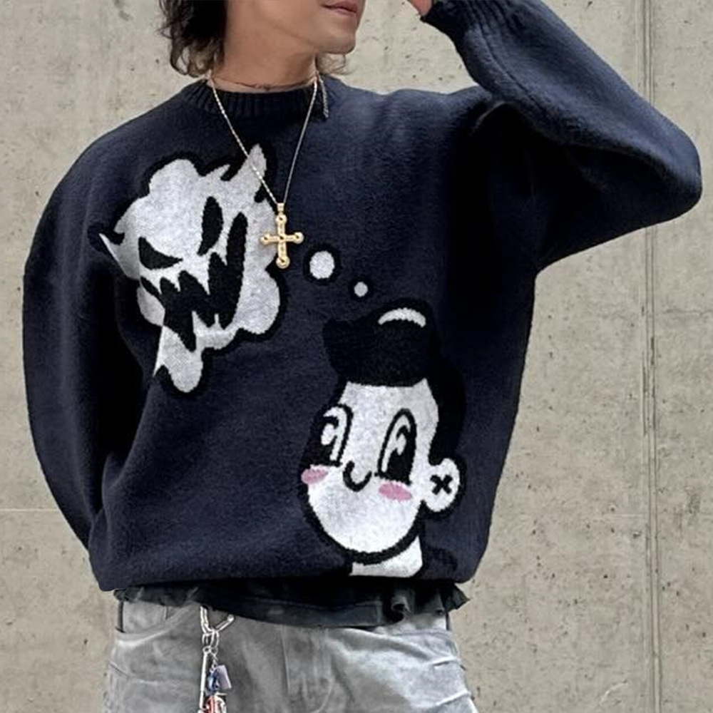 Herren Pullover Mit Cartoon Jacquard Strickmuster Im Y2k Stil_voghion.com