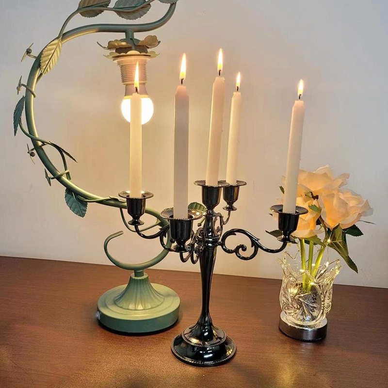Candelaria retro transfronteriza de tres cabezas y cinco cabezas de metal forjado candelabros decoración de mesa accesorios de disparo