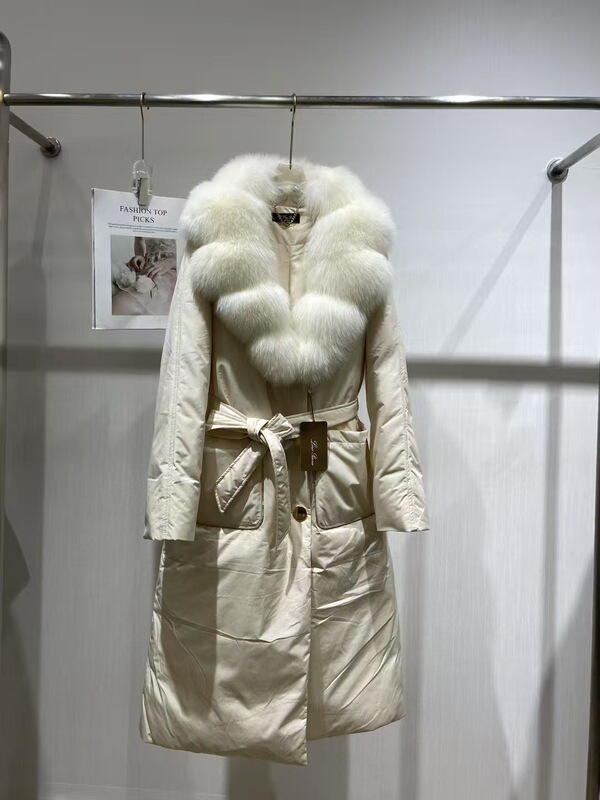 收腰中长款年轻时尚保暖2025冬季高端鹅绒服女狐狸毛领羽绒服外套|undefined