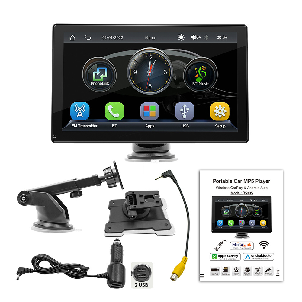 (2개) 무선 블루투스 CARPLAY 내비게이션 휴대 전화 인터넷 화면 자동차 반전 후면보기 비디오 디스플레이