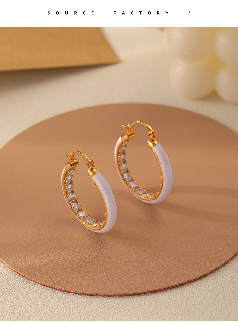 1 Pair Casual Simple Style Circle Copper Brass Enamel Plating Inlay Zircon 18k Gold Plated Hoop Earrings display picture 2