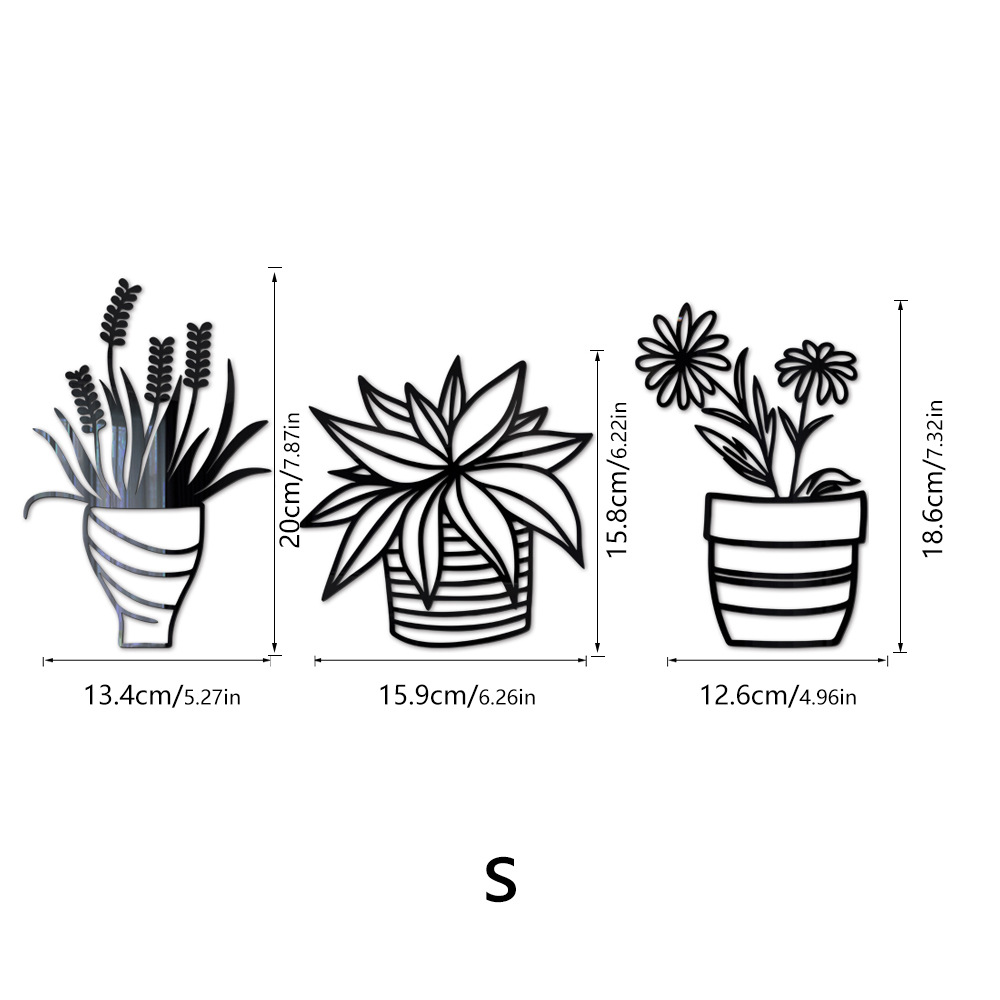 3d Potted Plant Acrylic Mirror Wall Sticker For Home Decoration_voghion.com