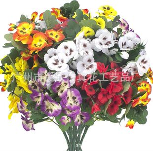 Cross-border simulation five-pronged pansy flower arrangement home landscaping decoration fake flower silk flower green plant outdoor ornaments wholesale