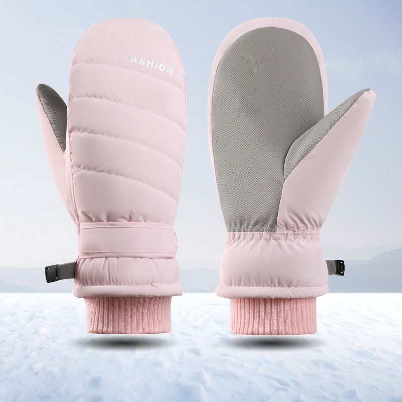 Guantes de esquí de las mujeres de invierno cálido forro de lana gruesa impermeable al aire libre equitación coche eléctrico a prueba de frío Dedo de conexión