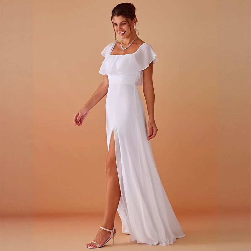Women's Summer Off-Shoulder Elegant Chiffon Formal Wedding Guest Dress with Extra-Long Side Slit Gown Women's Summer Off-Shoulder Elegant Chiffon Formal Wedding Guest Dress with Extra-Long Side Slit Gown