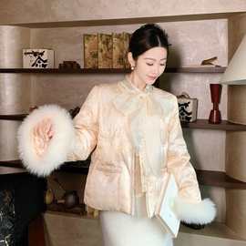 25冬季新款优雅精致金丝提花钉珠拼狐狸毛羽绒服外套146