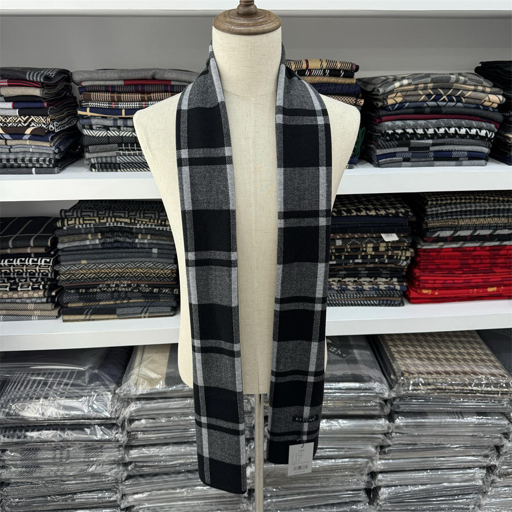 Herbst und Winter Neuer karierter Herrenschal Vielseitiger warmer Strickschal aus Mischgewebe für das Geschäft Einfacher_voghion.com