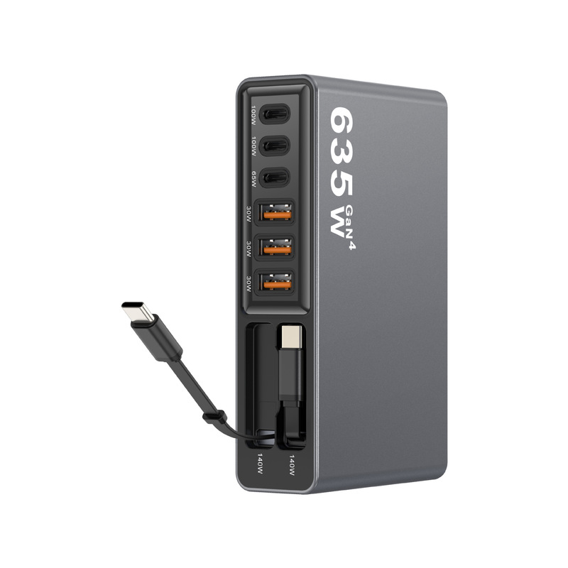 635W dual-cable desktop PD charger, 140W dual-cable PD charger, 635W GaN PD adapter