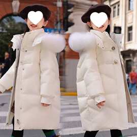 巴拉橙儿童羽绒服女童中长款韩版加厚中大童2025新款免洗外套时尚