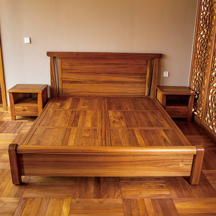Customized Burmese Teak Solid Wood Bed with Handmade Mortise and Tenon Modern Bed for Master Bedroom, Large Bed 1.5m Large Bed 1.8m Large Bed
