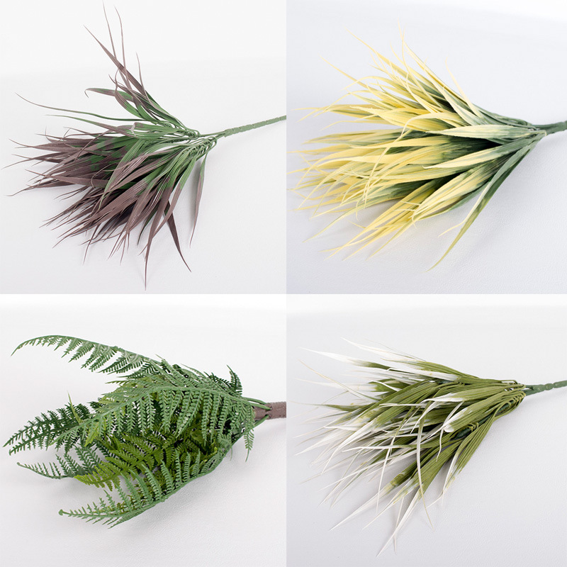 Plantas verdes falsas, decoración de paredes, hojas de plantas de simulación, arreglos florales de pared de fondo, 7 cabezas, lavanda de perilla