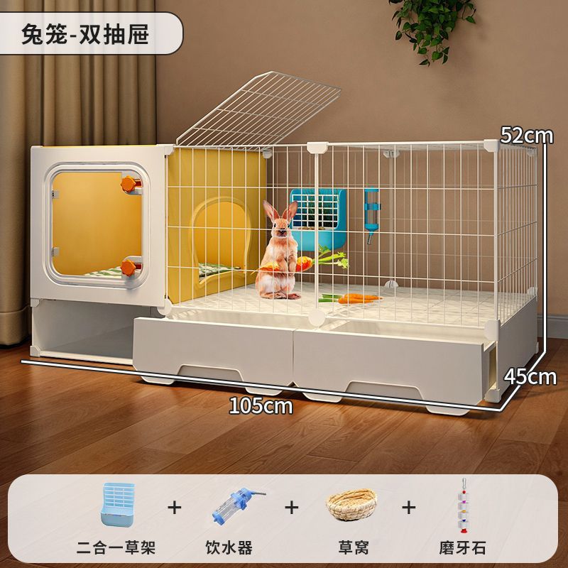 全景兔子笼子家用大号带厕所清粪防喷尿兔别墅冬天室内兔窝|undefined