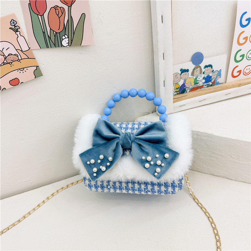 Bolsa de moda de perlas para niños otoño y invierno Año Nuevo para niñas bolsas de hombro de tela arco