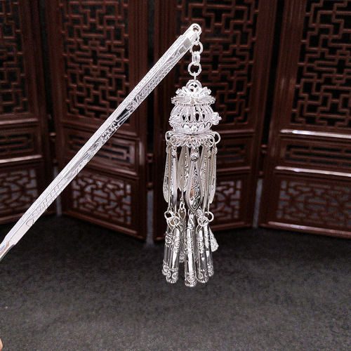 Ethnic style retro step tassel hairpin new Chinese style Miao silver alloy hairpin Hanfu hair accessories headdress