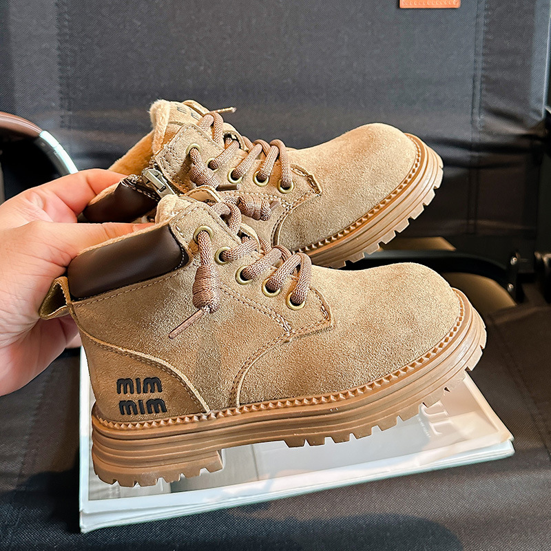 Boys' Shoes 2025 Autumn and Winter New Kidsren's Genuine Leather Boots Girls' Fleece-Lined Cotton Boys' Leather Boots Dropshipping