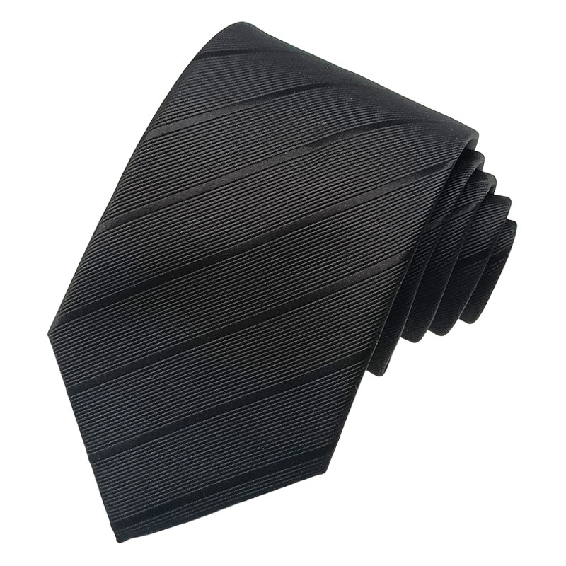 Fabricante en stock ropa formal corbata de hombre de negocios hecha a mano negro 8cm poliéster seda a rayas corbata Jacquard teñido de hilo
