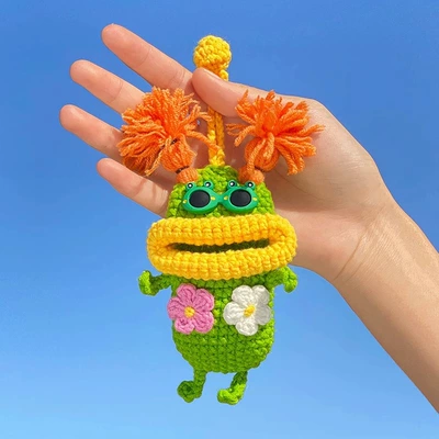 Static Rod/Key Bag: Key Bag Women's Cute Storage - hand-knitted-green-bamboo-braid-frog-glasses-universal-99-car-key-full-protection