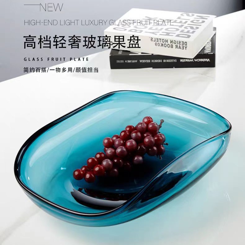 Plato de frutas de vidrio para el hogar de lujo ligero, mesa de centro de sala de estar para el hogar, decoración, mesa de comedor, bandeja de almacenamiento image 3