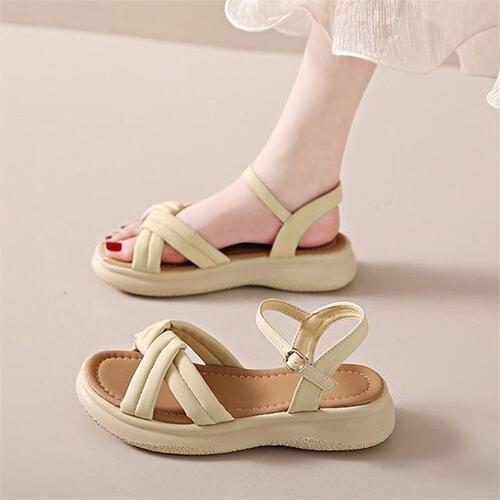 One-piece flat sole soft bottom beach shoes  summer new cross strap celebrity student sandals women's Roman shoes