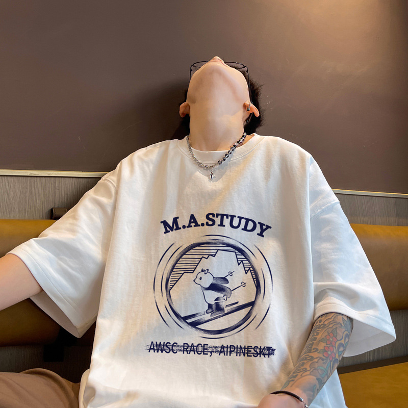 Marca de moda Otoño hombres de manga corta Camiseta de algodón de los hombres cuello redondo más tamaño de grasa suelta de manga corta azul oscuro 5 image 23