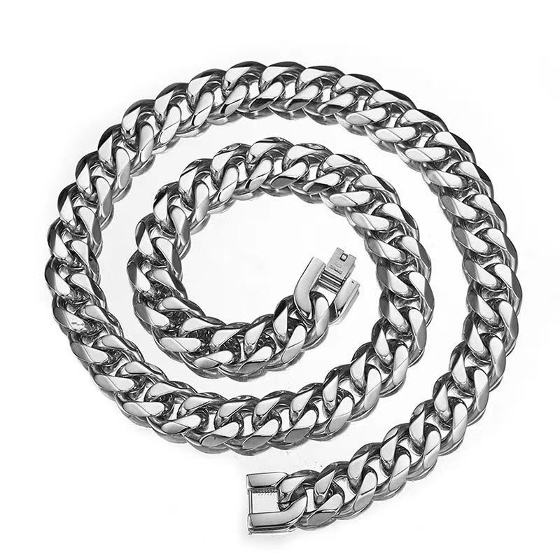 Titanium Steel Cuban Chain Necklace Six-sided Polished Unisex_voghion.com